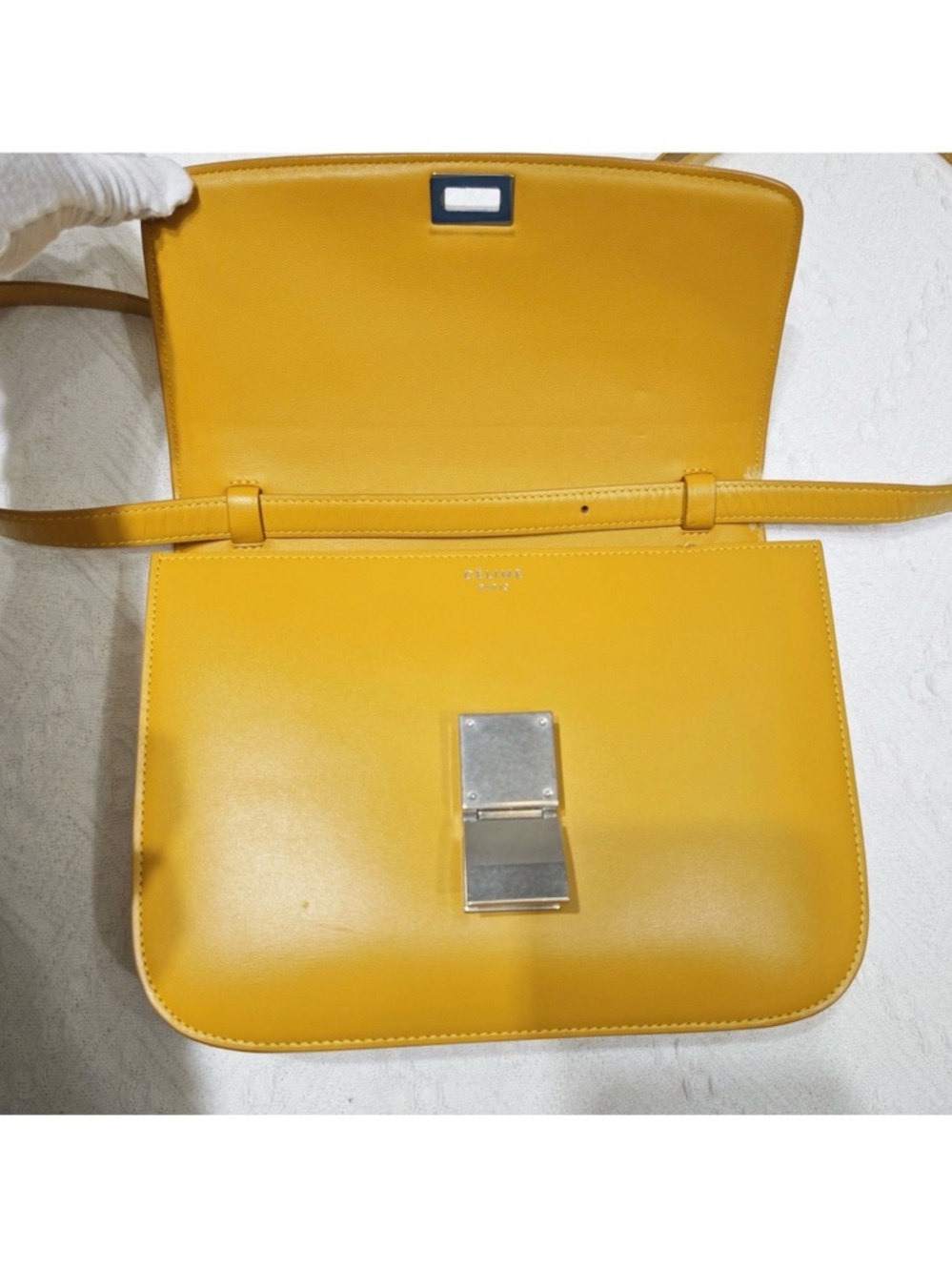 Celine Classic Box Style Leather Shoulder Bag Yellow Minimal Chic - Picture 9 of 14